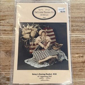 Vintage 1990 Betsy's Sewing Basket Americana 18” Doll Uncut Sewing Pattern